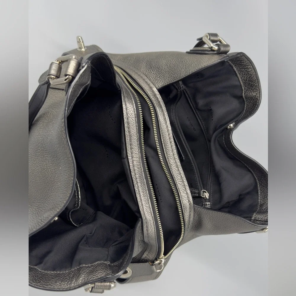 Coach Metallic Pebble‎ Leather Shoulder Bag Pewter Hobo Purse - Picture 14 of 16
